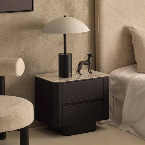 Hadley Marble Ceramic Top Bedside - Black