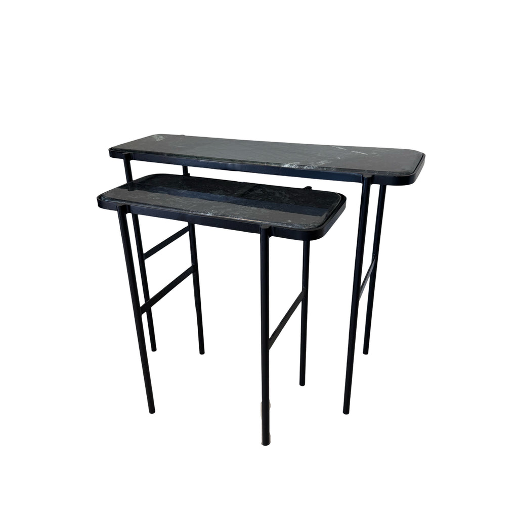 Rectangular Nesting Side Tables - Green Marble Set