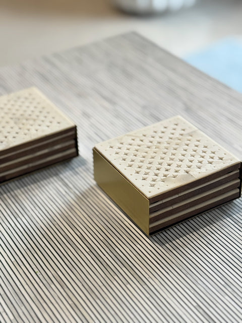 Brass and Resin Coaster Set - White