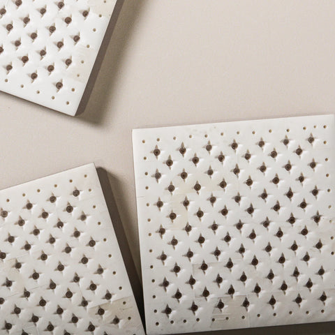 Brass and Resin Coaster Set - White