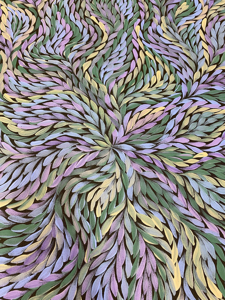Bush Medicine Leaves by Rosemary Pitjara XL - Green, Purple & Cream