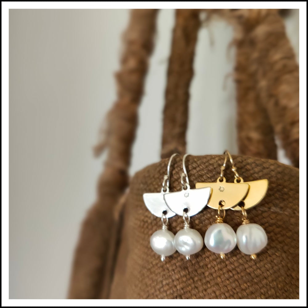 Half Moon & Pearl Earrings
