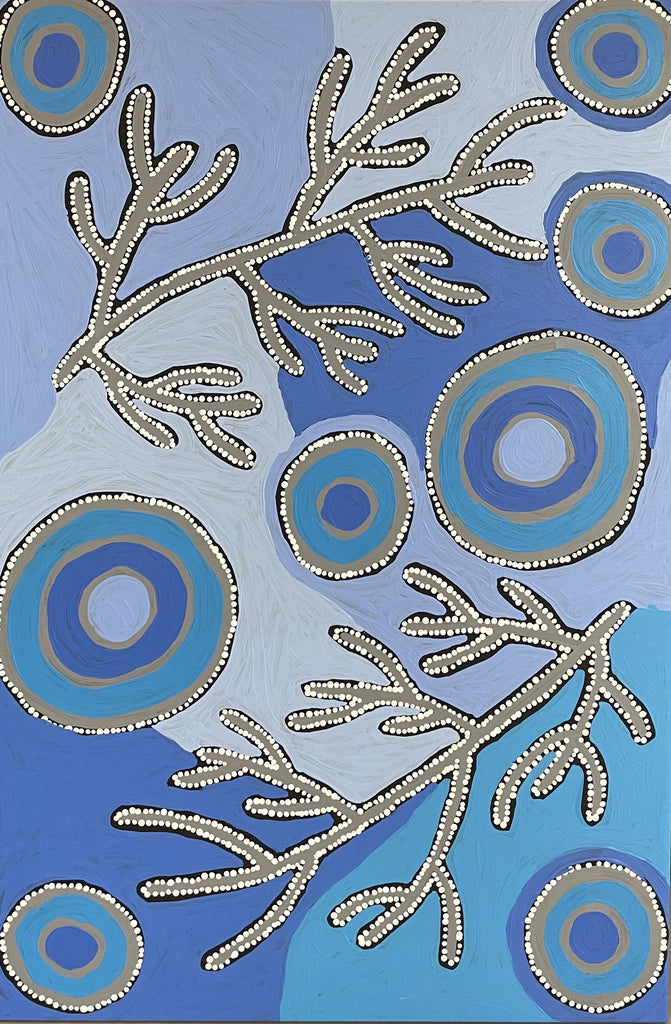 Kungka Kutjara (Two Women) Blue by Alison Munti Riley 90 x 60cm SALE