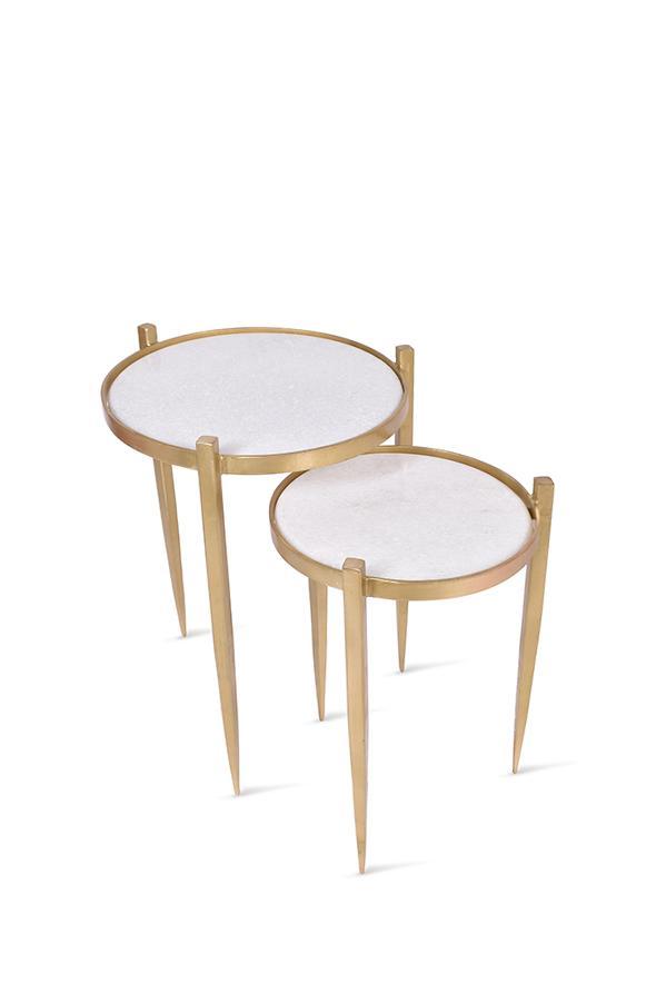 Brass and Marble Nesting Side Tables - PAIR