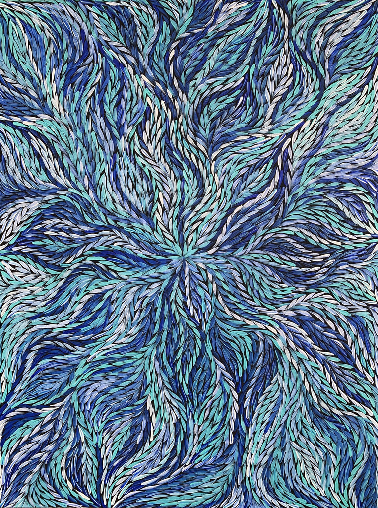Bush Medicine Leaves Blue/Green (I) by Rosemary Pitjara 90 x 120cm
