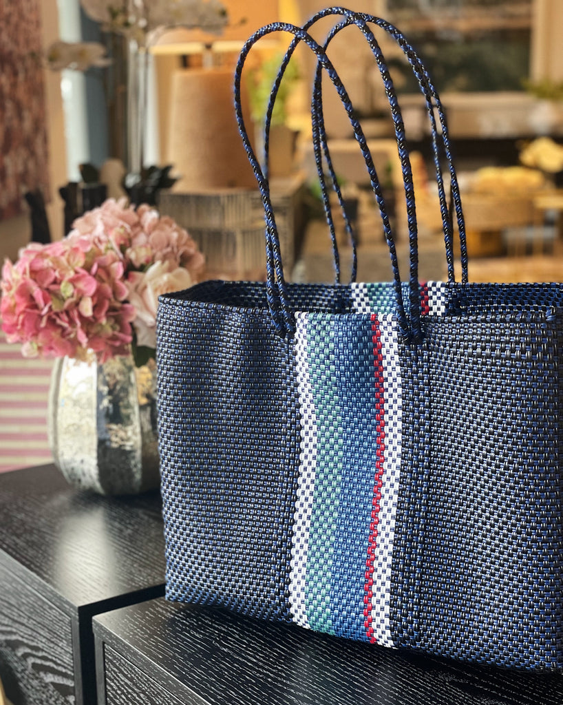 Sunray Tote from Mexico - Navy with Multi Stripe