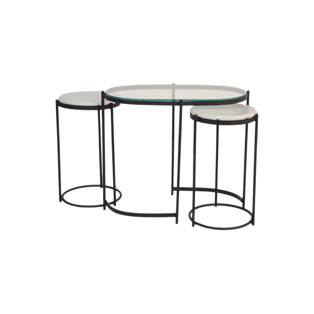 Nesting Marble and Glass Side Tables - Black