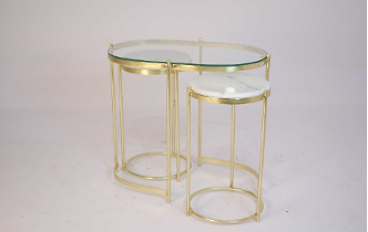 Nesting Marble and Glass Side Tables - Brass