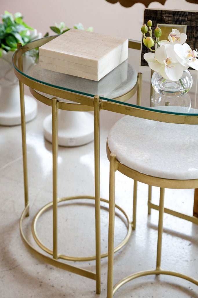 Nesting Marble and Glass Side Tables - Brass
